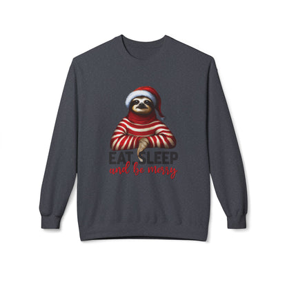 Christmas Sloth Sweatshirt – "Eat Sleep and Be Merry" Cozy Holiday Crewneck