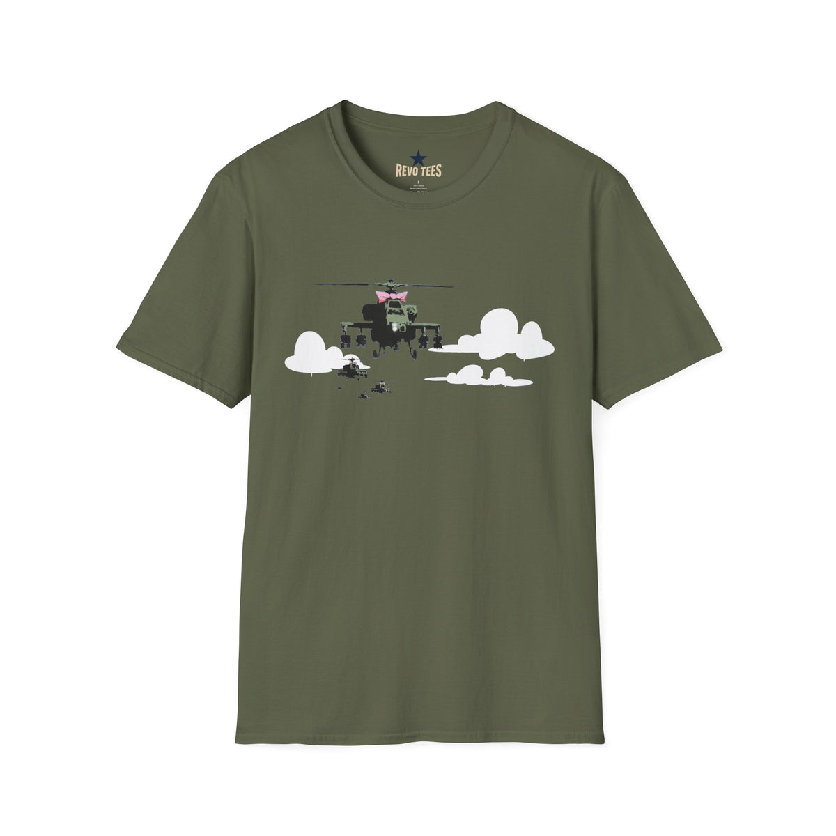 Revotees Banksy Helicopter Pilot Graphic Vintage Chopper Clouds Design T-Shirt - alternate view 2