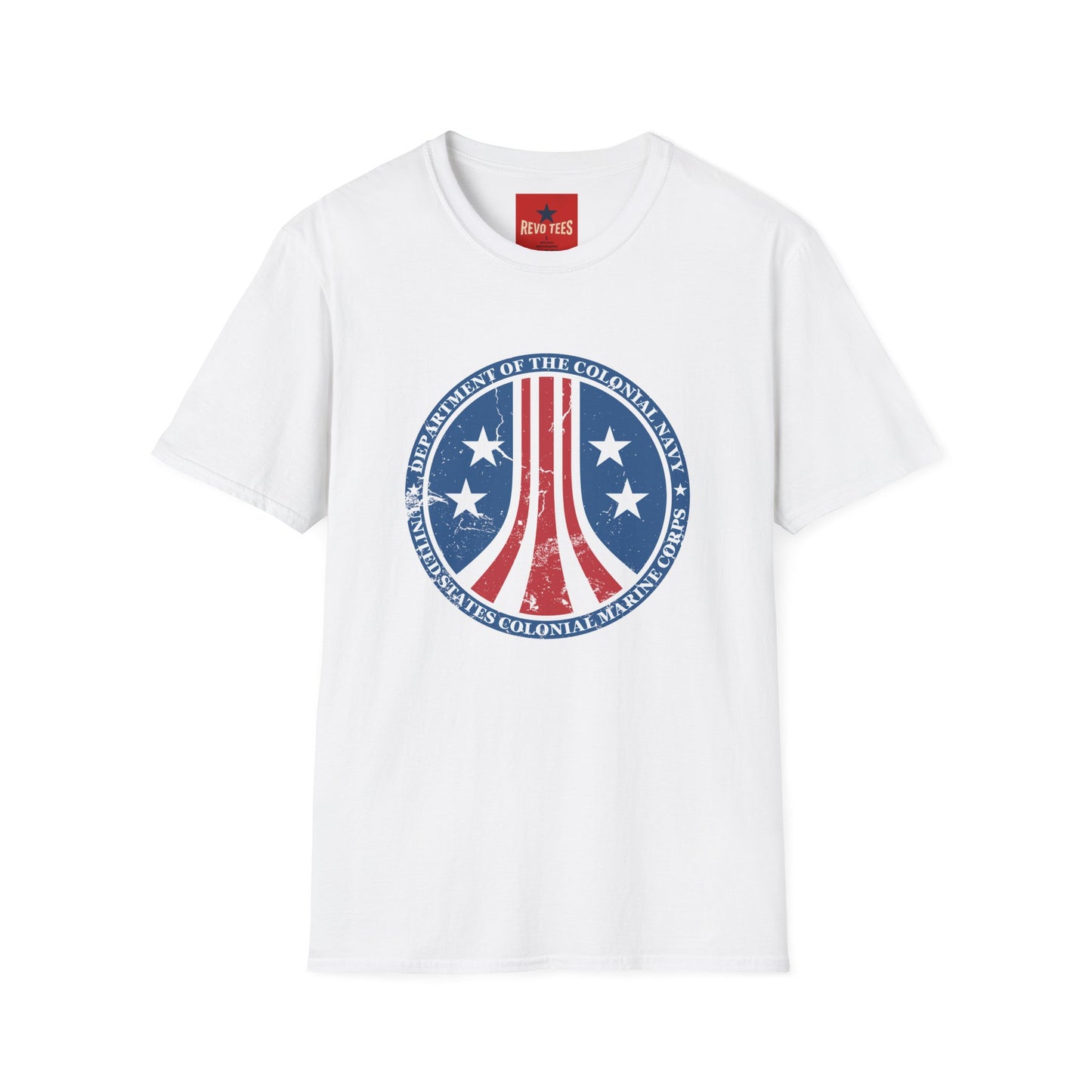 Colonial Navy Vintage Seal T‑Shirt — Patriotic Stars & Stripes Graphic