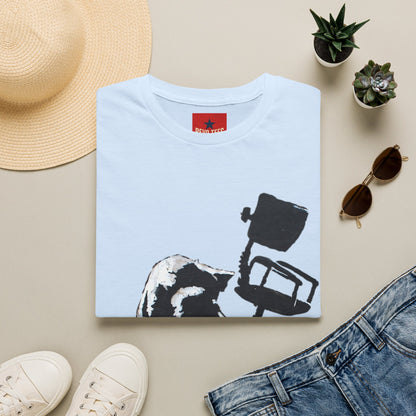 Banksy T-Shirt — Black Cat Tossing Office Chair Graphic Tee