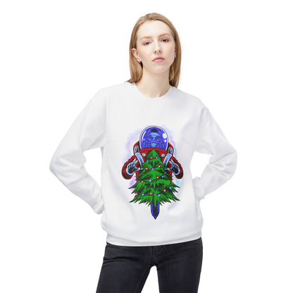 Astronaut Santa Pouncing on a Christmas Tree Crewneck Sweatshirt