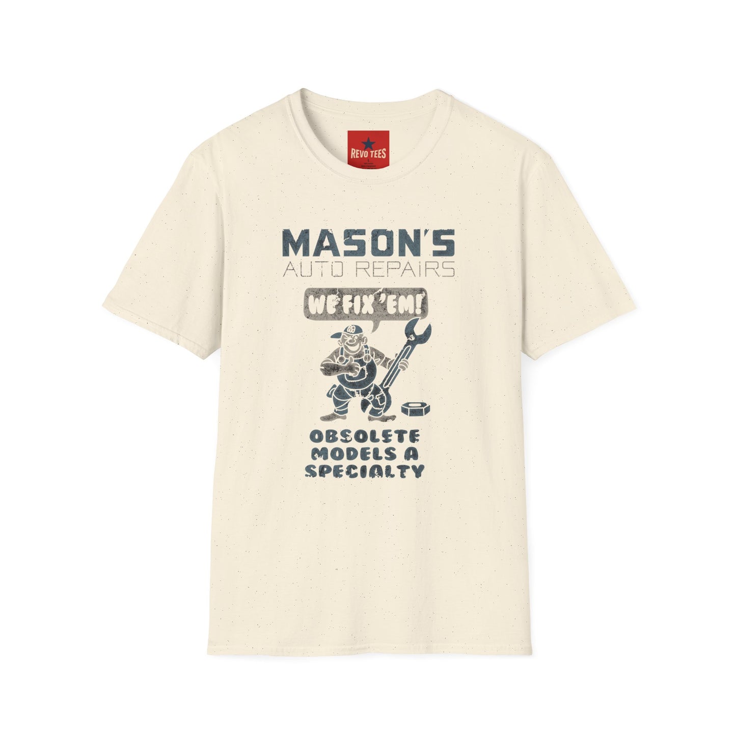 Mechanic Shop T‑Shirt — "Mason's Auto Repairs: We Fix 'Em" Vintage Garage Tee