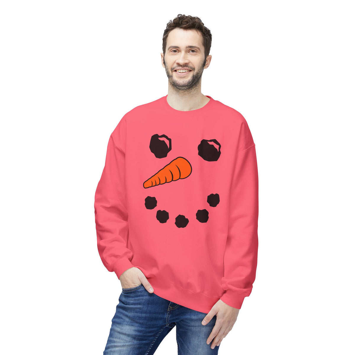 Snowman Face Crewneck Sweatshirt — Cute Winter Holiday Pullover