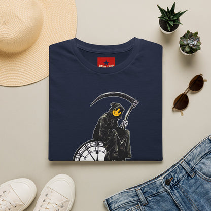 Banksy T‑Shirt — Grim Reaper Clock Graphic Tee (Smiley Mask)