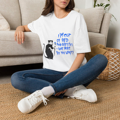 Banksy T-Shirt — 'I’m Out of Bed and Dressed, What More Do You Want?' Rat Graphic Tee