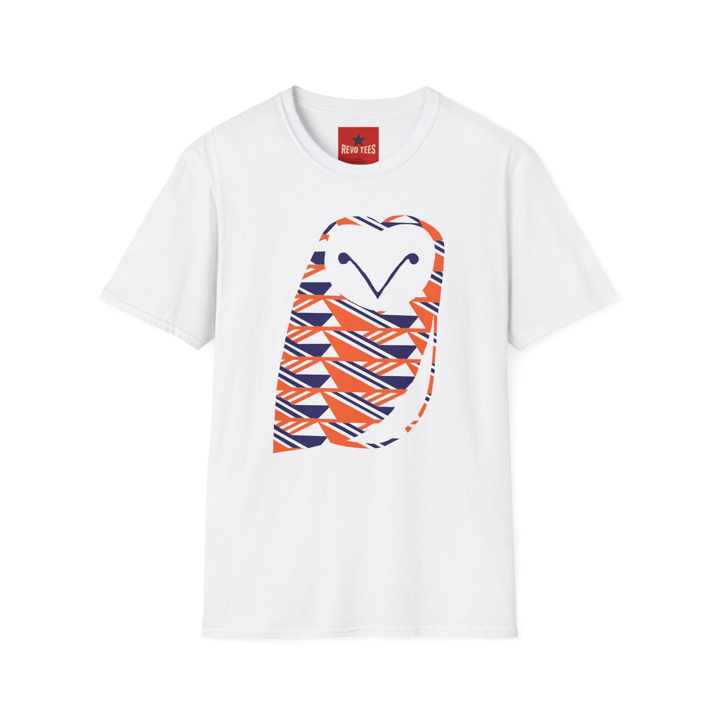 Owl Pattern T-Shirt — Geometric Orange & Navy Cute Owl Graphic Tee