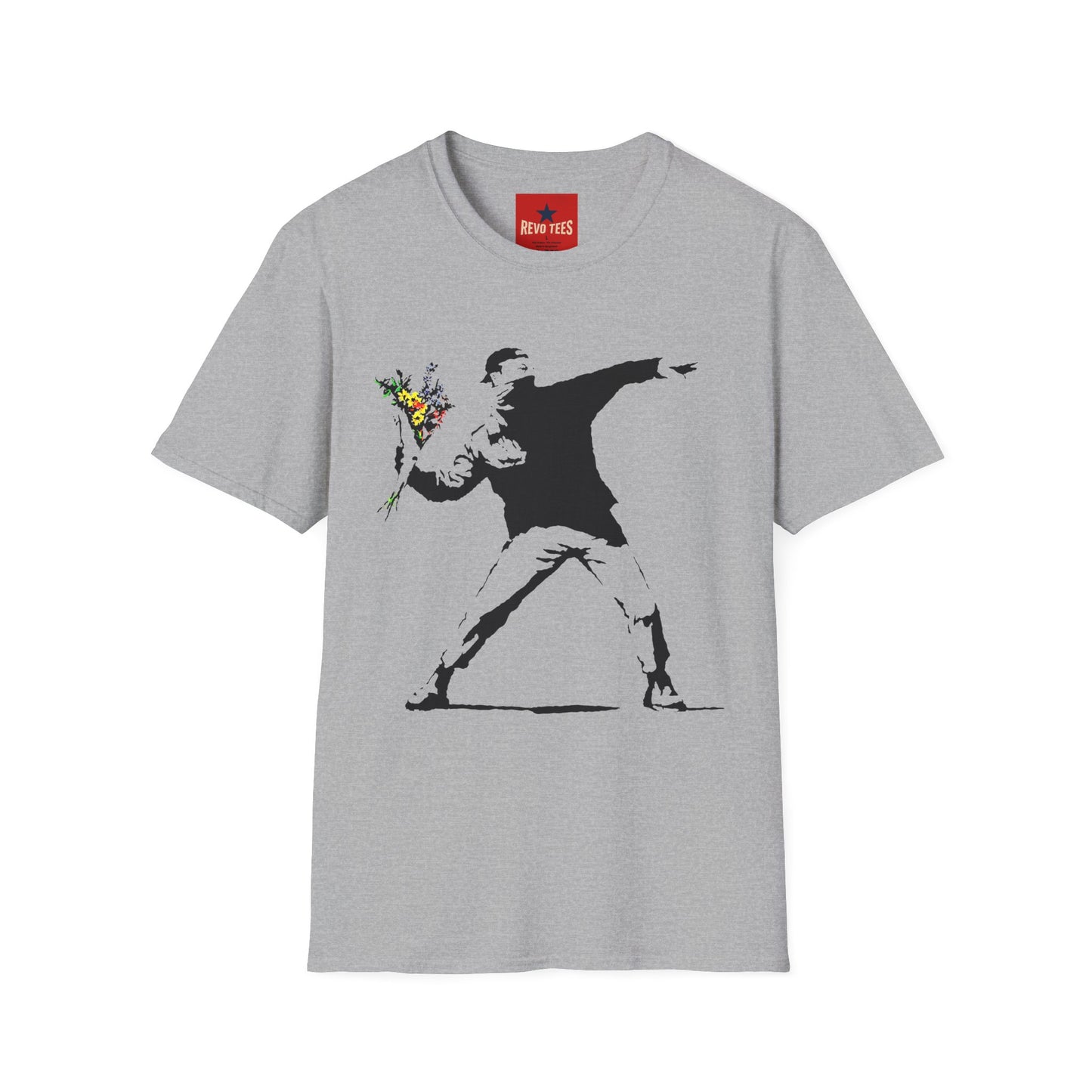 Banksy-Style Flower Bomber T-Shirt — Street Art Protest Graphic Tee
