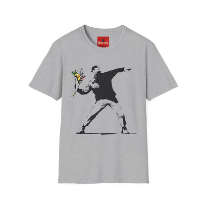 Banksy-Style Flower Bomber T-Shirt — Street Art Protest Graphic Tee