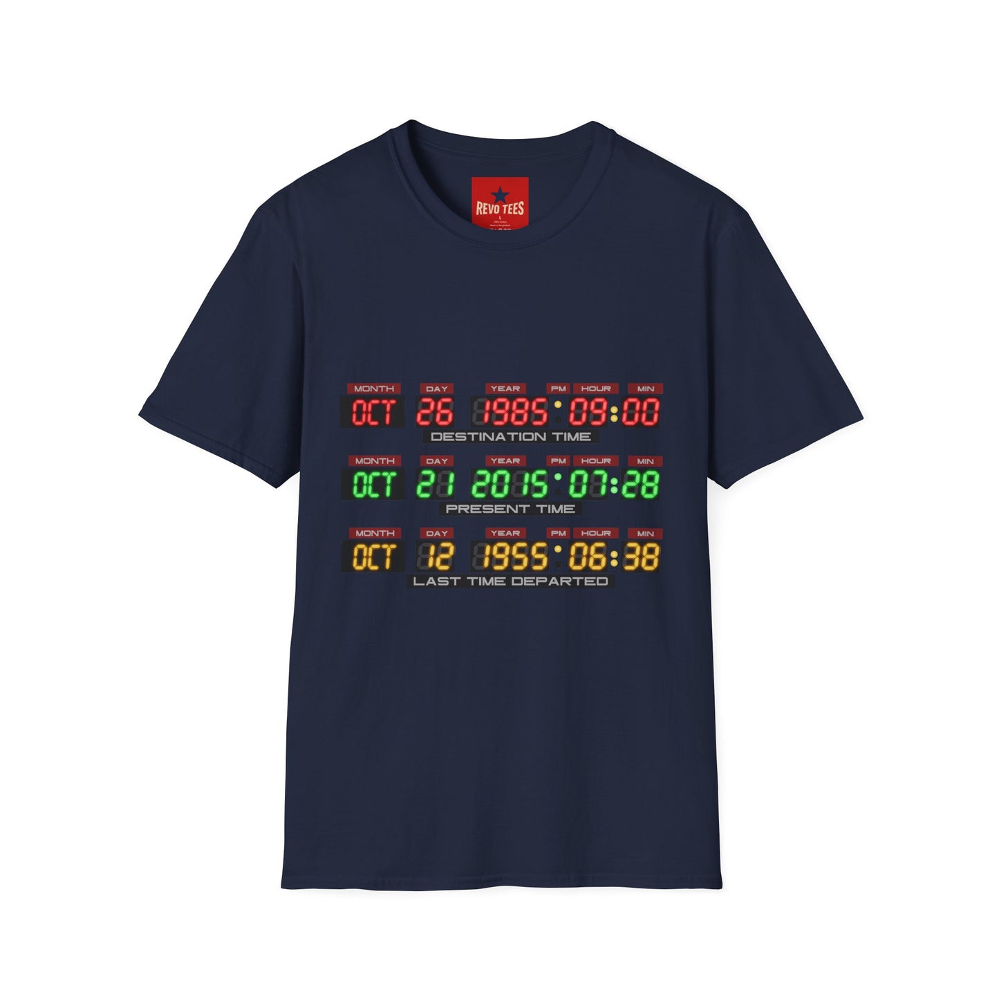 T‑Shirt — Back to the Future Time Display Graphic (Oct 26 1985 / Oct 21 2015)