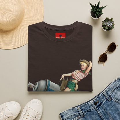 Banksy Pin-Up Cowgirl T-Shirt — Retro Pinup Girl Riding Soda Can Vintage Tee