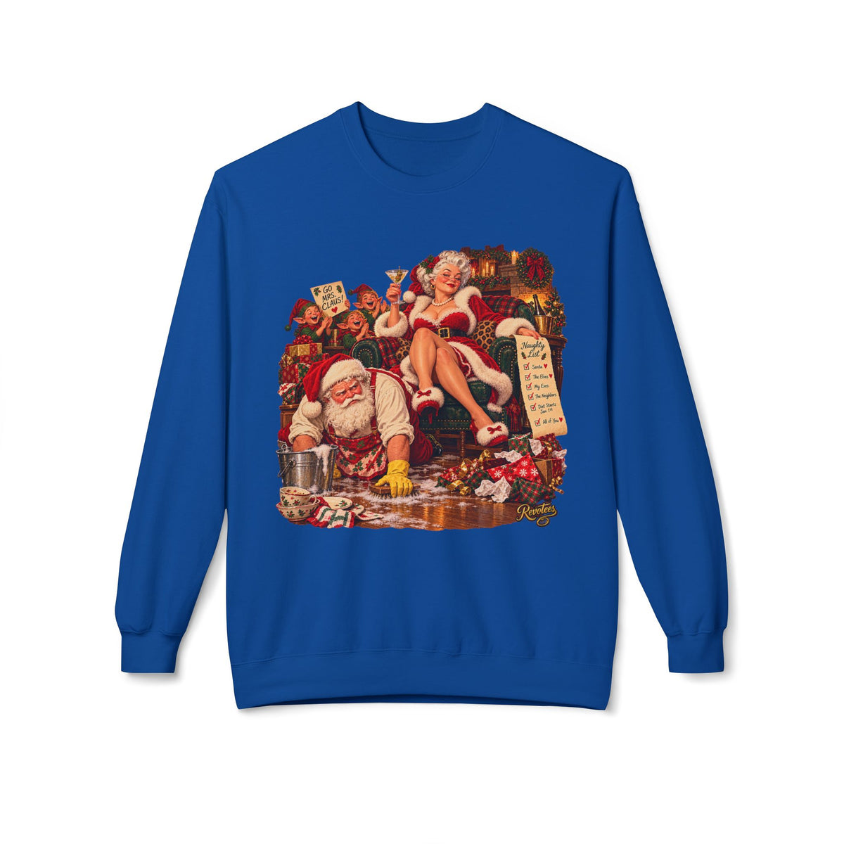 REVOTEES Vintage Santa Pin-Up Christmas Crewneck Sweatshirt