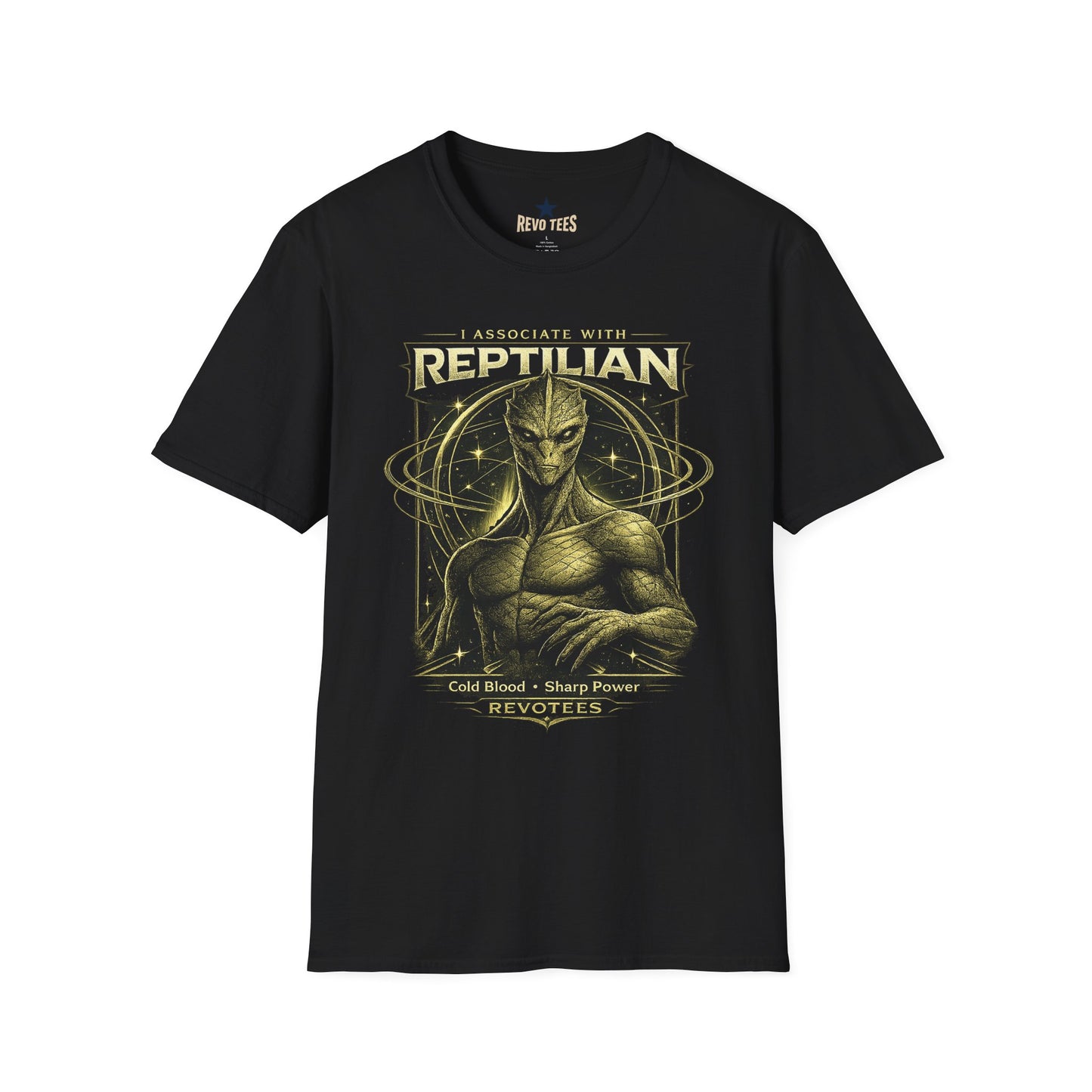 REVOTEES Reptilian Alien Graphic T‑Shirt — "I Associate With Reptilian" Sci‑Fi Tee