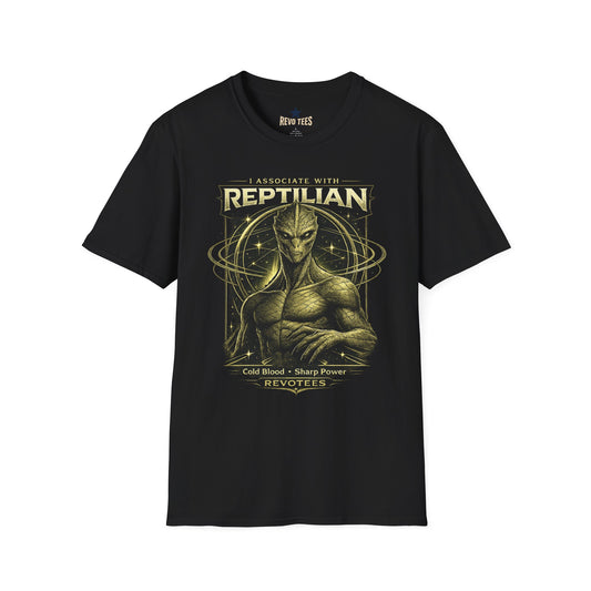 REVOTEES Reptilian Alien Graphic T‑Shirt — "I Associate With Reptilian" Sci‑Fi Tee