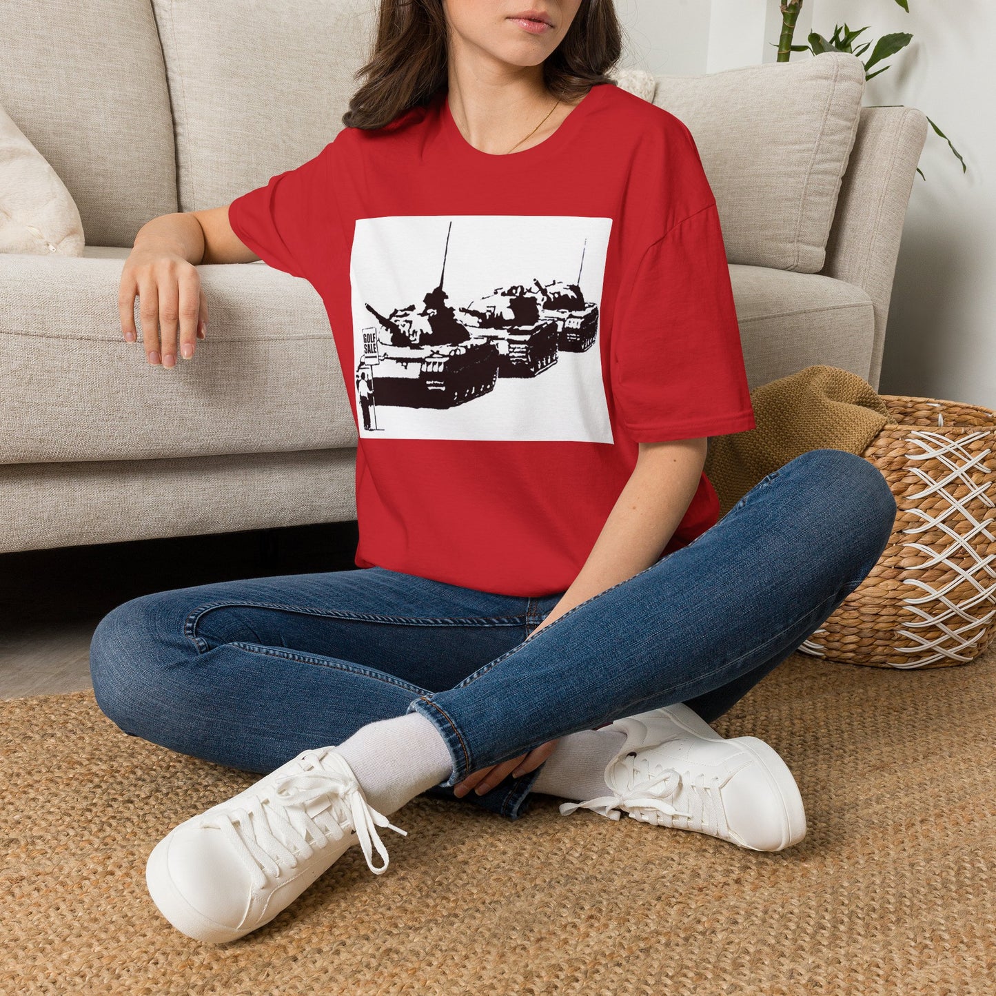 Banksy Tank Lineup Graphic T-Shirt — Stencil Military Tanks Design