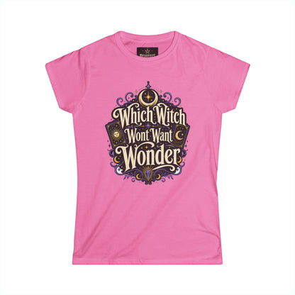 Women's Witchy Tee — "Which Witch Won't Want Wonder" Gothic Halloween Shirt