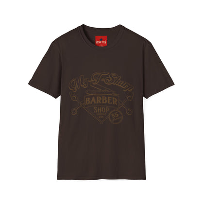 Barber Shop Graphic T‑Shirt — 'My T‑Shirt Barber Shop' Vintage Logo Tee