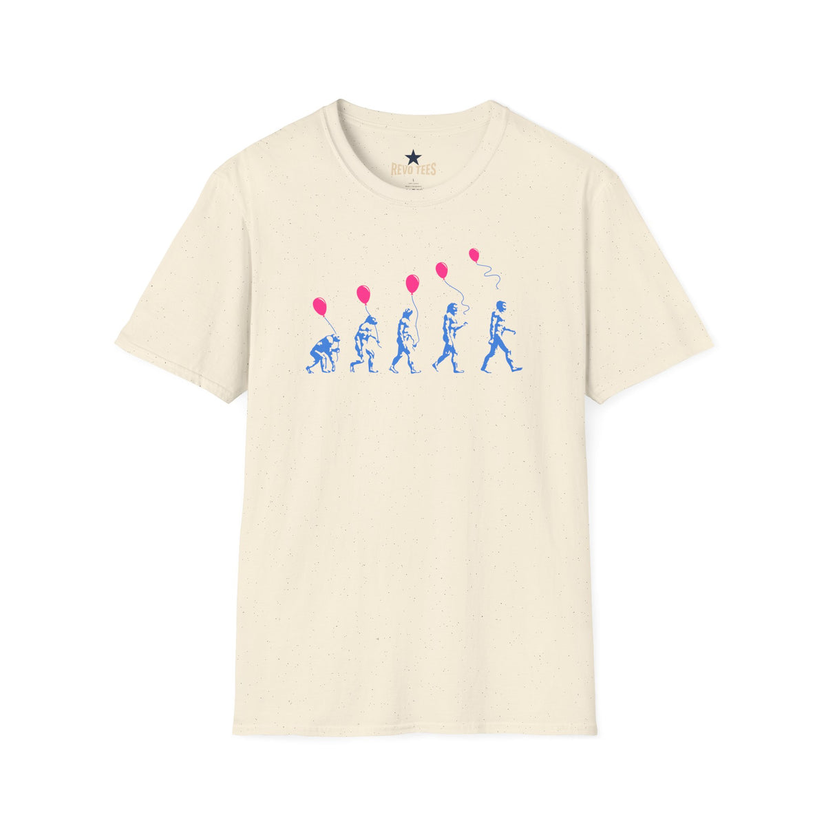 Revotees Evolution of Man Holding Balloon Funny Retro Evolution Graphic T-Shirt - alternate view 4