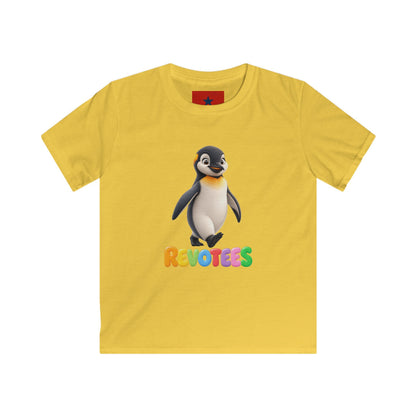 Kids Tee — Cute Pebble Penguin “REVOTEES” Colorful Logo