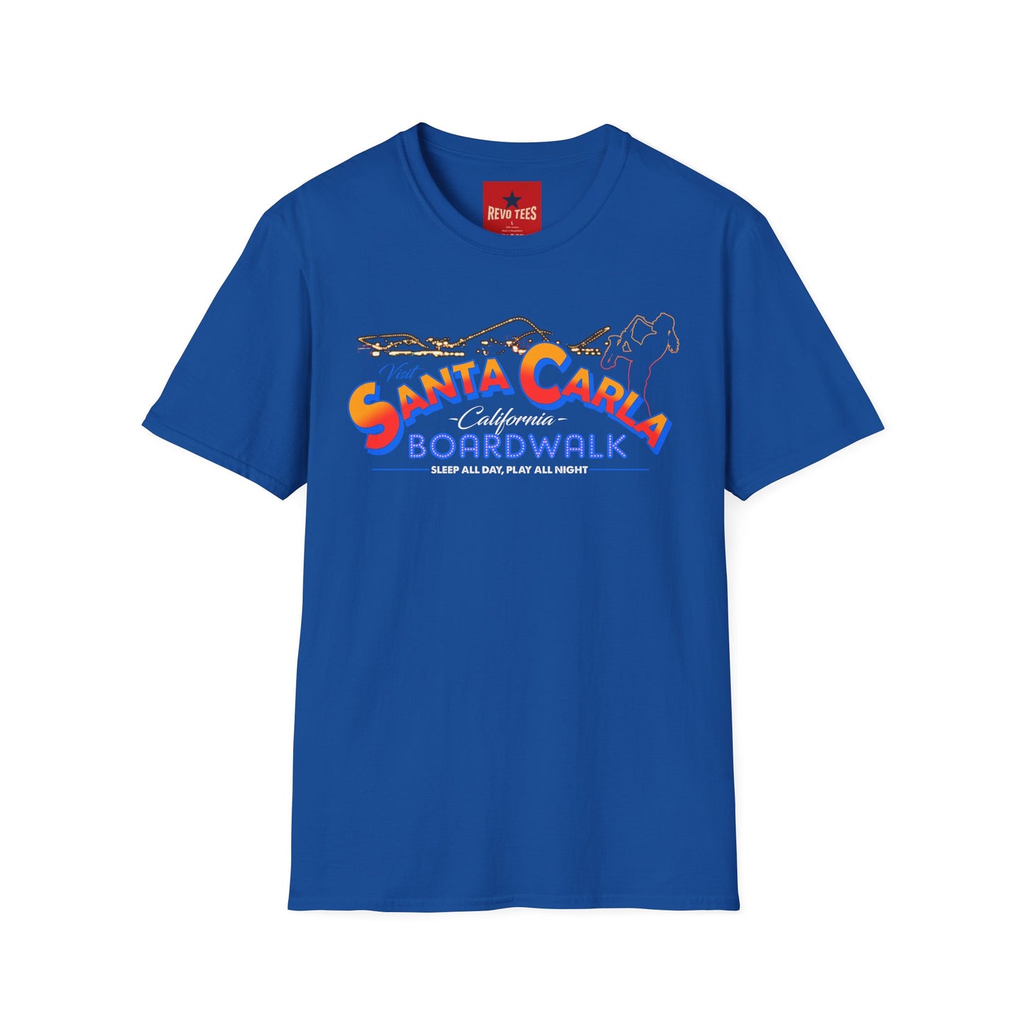 Santa Carla Boardwalk T-Shirt — Retro California Beach Tee ("Sleep All Day, Play All Night")