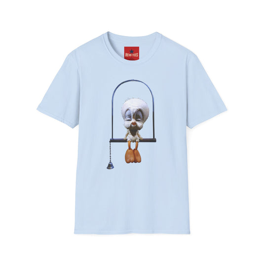 Banky Vintage Bird on Swing T-Shirt — Whimsical Retro Chick Graphic Tee