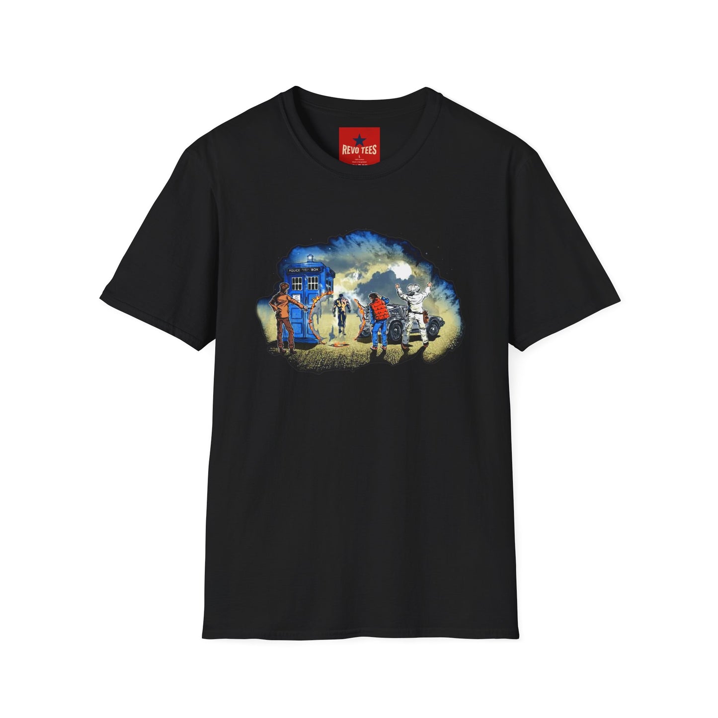 Sci‑Fi Adventure T‑Shirt — Time Traveler Crew Scene