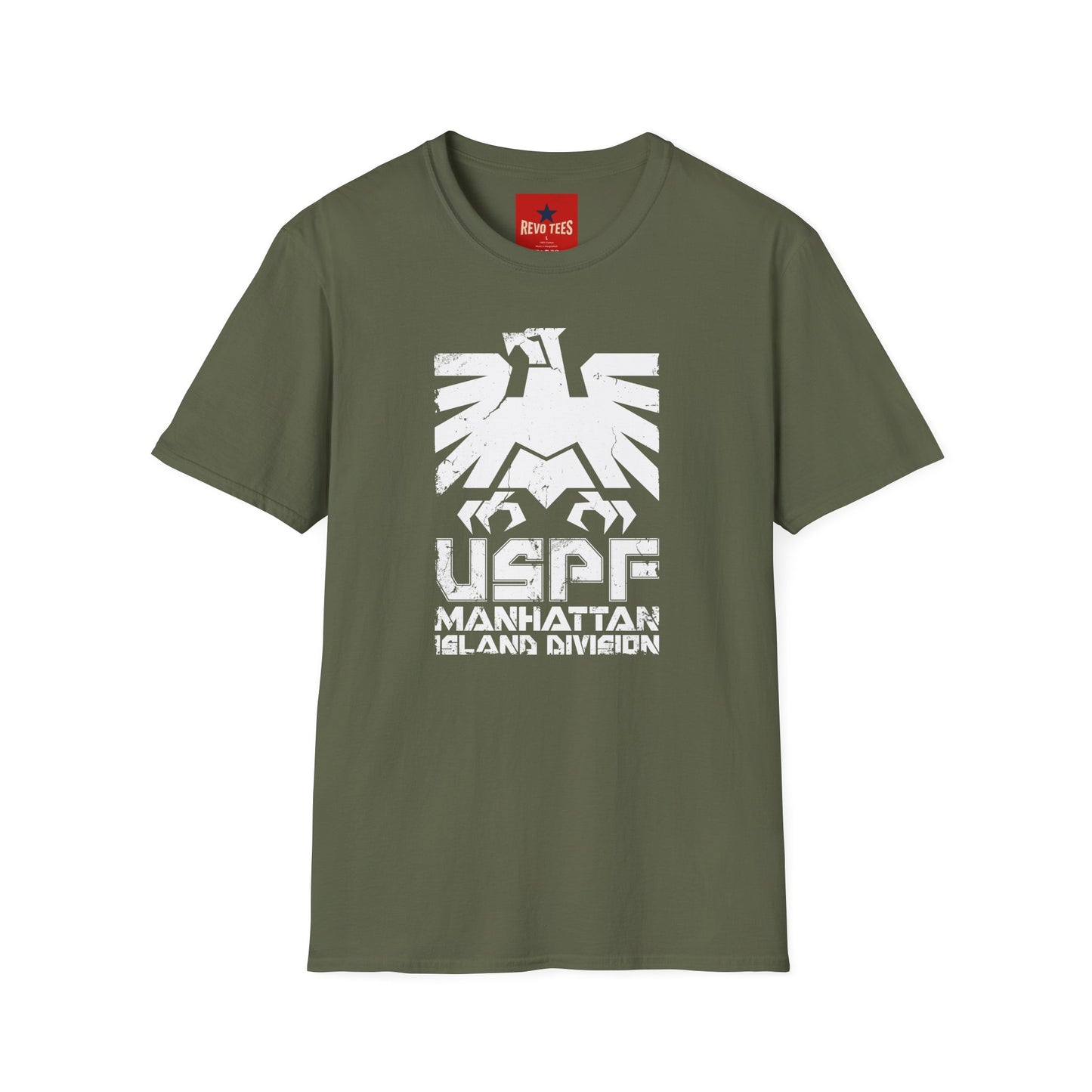 T-Shirt — Bold Distressed Eagle "USPF Manhattan Island Division" Graphic