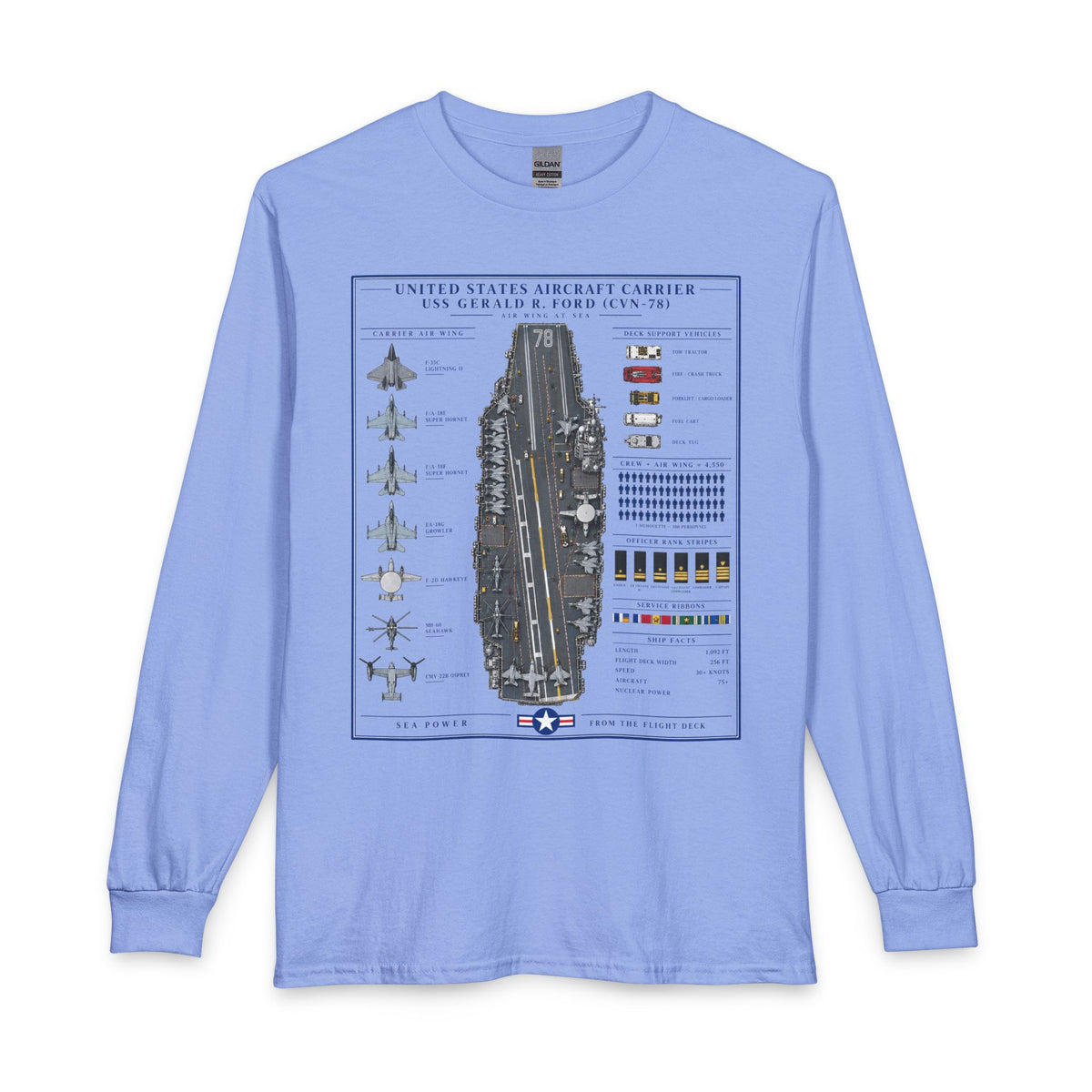USS Gerald Ford Aircraft Carrier (CVN-78) Diagram - Long Sleeve T-Shirt