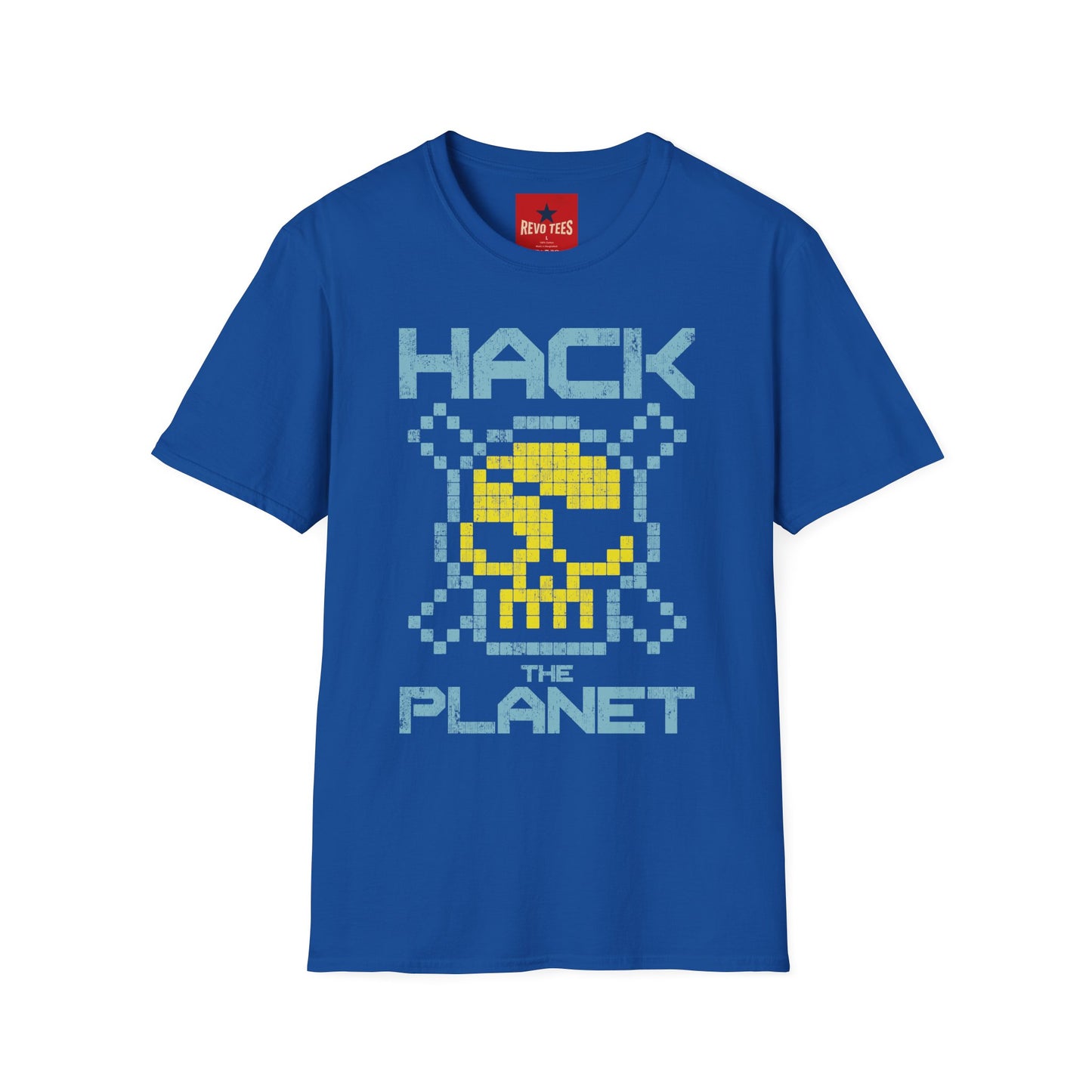 Hack the Planet T-Shirt — Retro Pixel Skull Hacker Graphic Tee