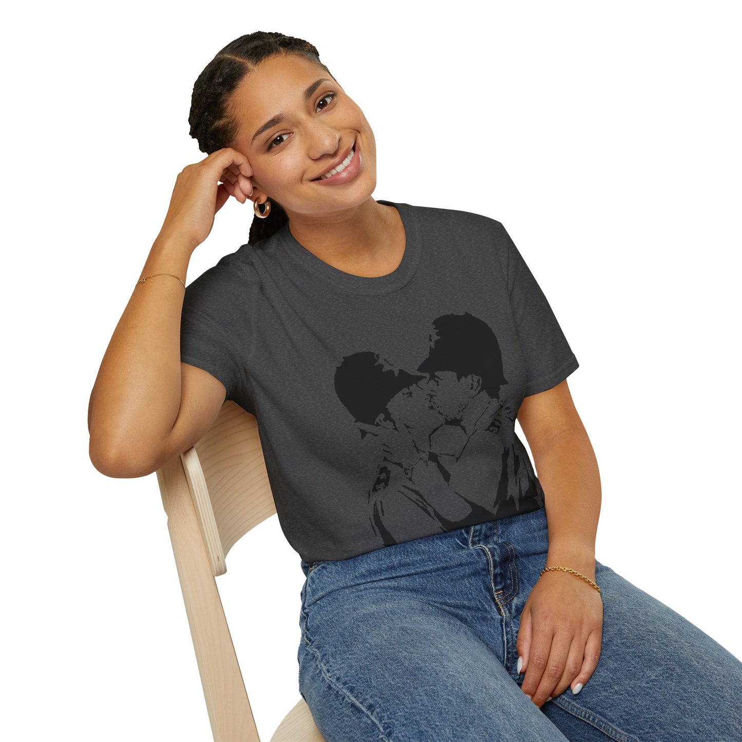 Banksy - Kissing Policemen Graphic T‑Shirt — Vintage Stencil Couple Print