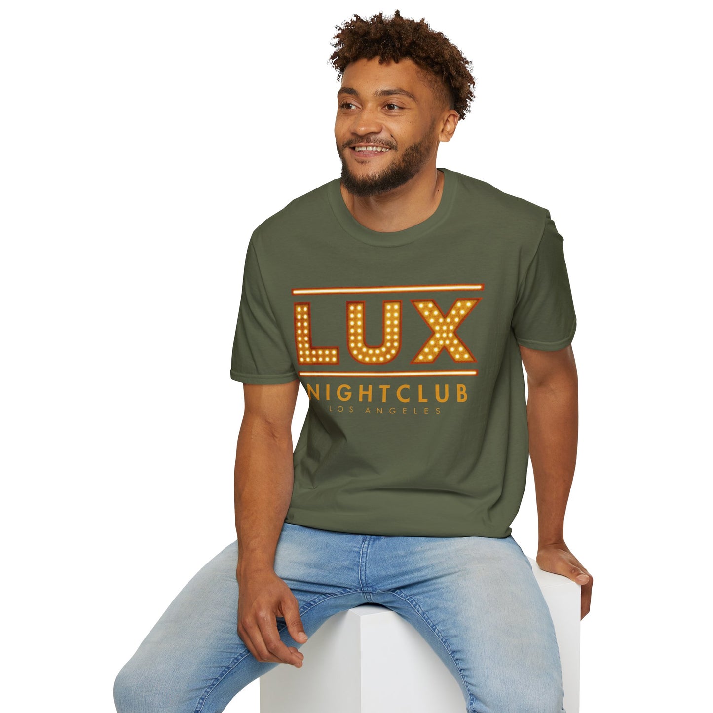 LUX Nightclub Graphic T-Shirt — Retro Marquee Sign Tee for Club Fans & Party Nights