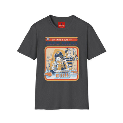 Retro Science Tee — "Let's Find a Cure for Stupid People" Graphic T-Shirt