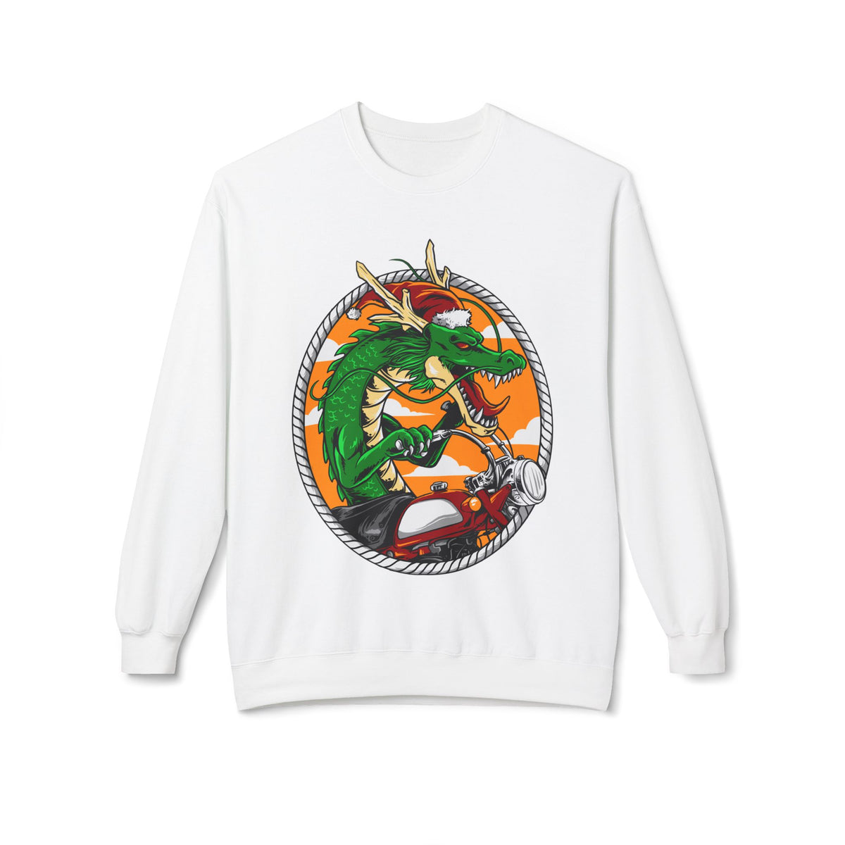 Dragon Santa Riding — Retro Green Dragon Surfing Crewneck Sweatshirt