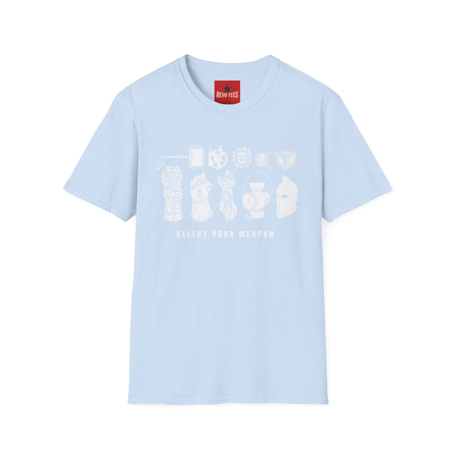Graphic T-Shirt — "Select Your Weapon" Gamer/Pop Culture Icons Tee