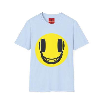 Smiley Face Headphones T-Shirt — Retro Music Lover Graphic Tee