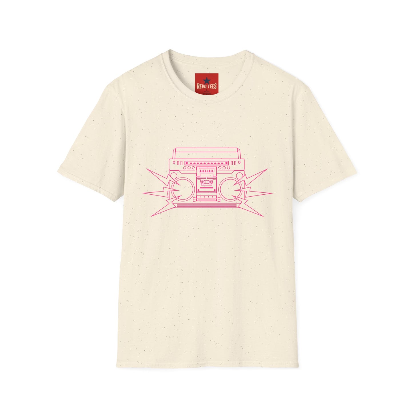 Retro Boombox Tee — Pink Line Art Vintage Radio Graphic T-Shirt