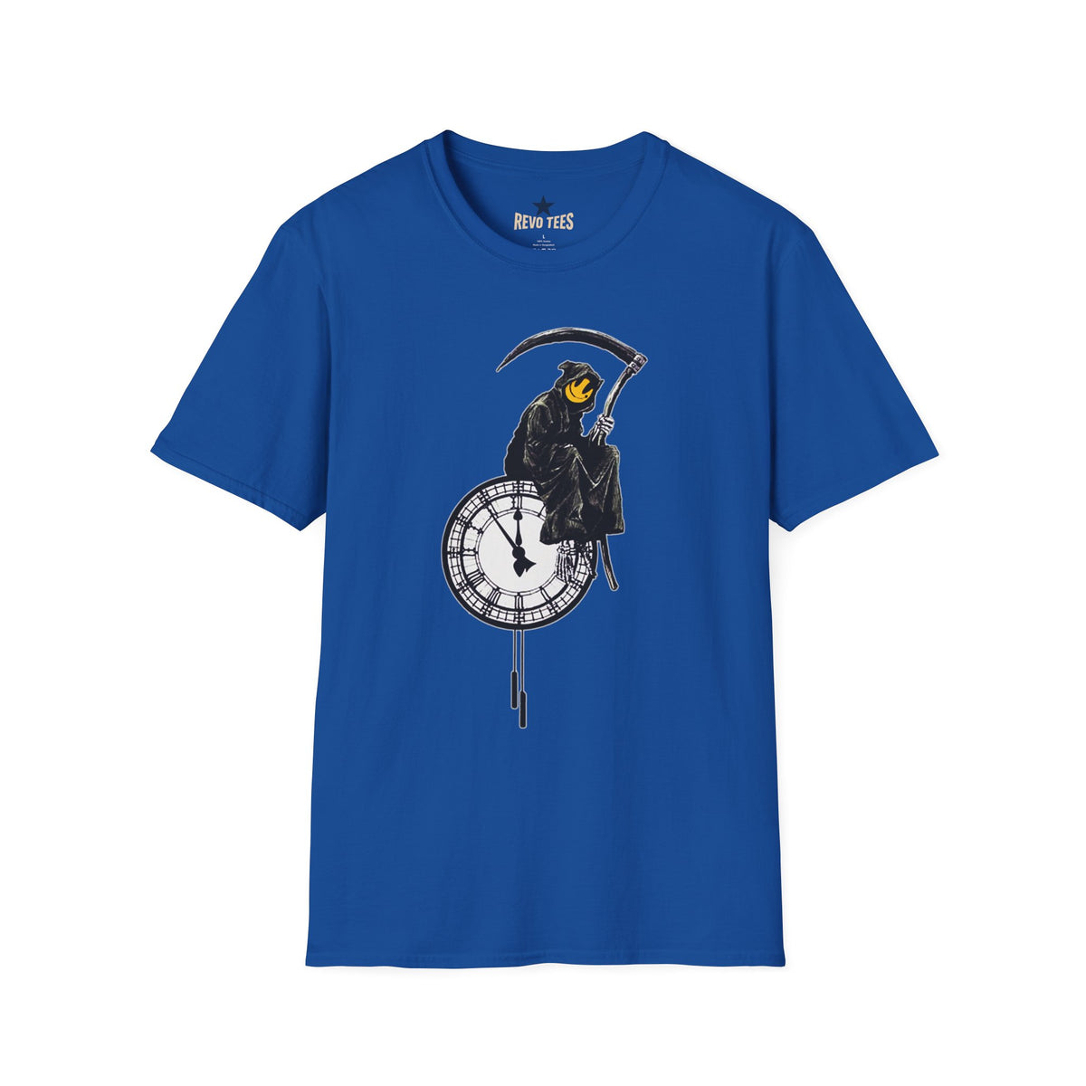 Revotees Banksy Grim Reaper Clock Graphic Smiley Mask T-Shirt - alternate view 8