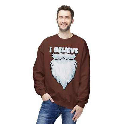 "I Believe" Santa Beard Holiday Crewneck Sweatshirt
