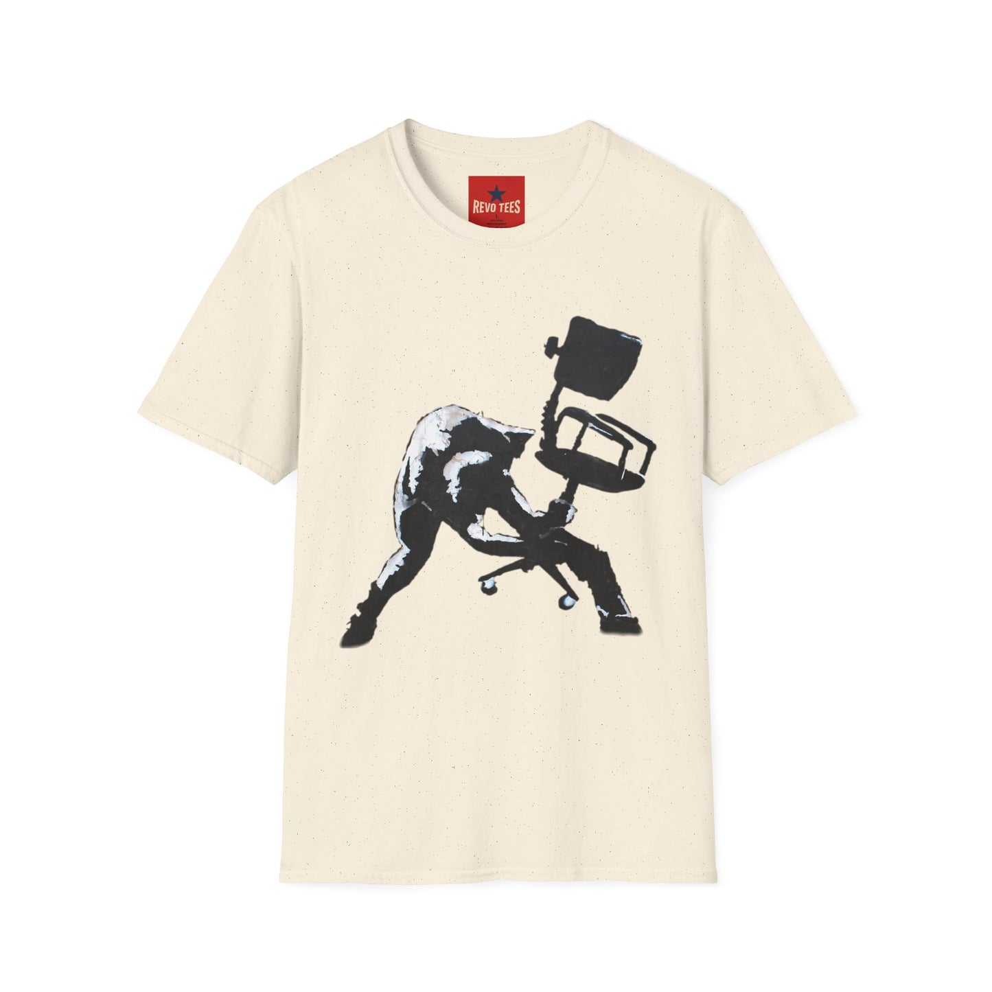 Banksy T-Shirt — Black Cat Tossing Office Chair Graphic Tee