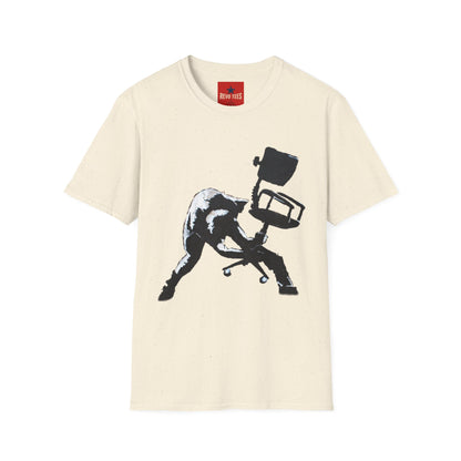 Banksy T-Shirt — Black Cat Tossing Office Chair Graphic Tee