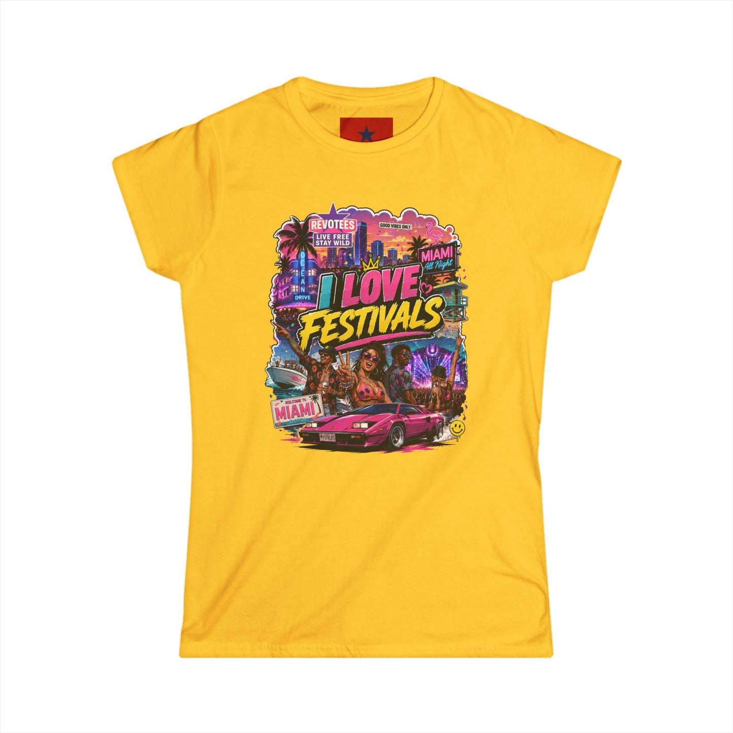 Festivals Collection: I LOVE FESTIVALS - Miami Style design round crew neck for Women