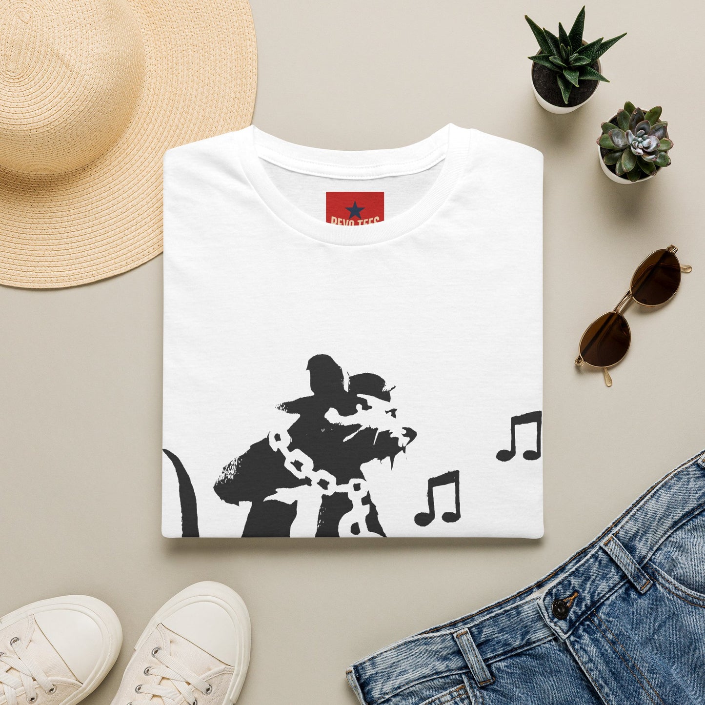 Music Cat T-Shirt — Black Silhouette Singing Rat Graphic Tee