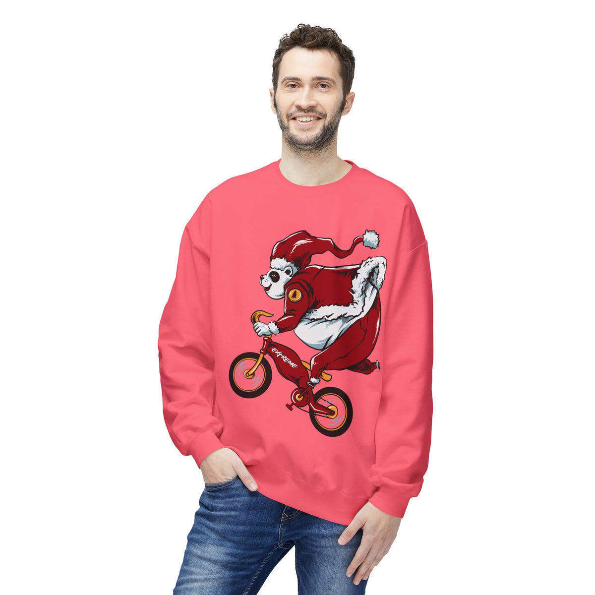 Santa Bear BMX Sweatshirt — Funny Christmas Cycling Holiday Crewneck