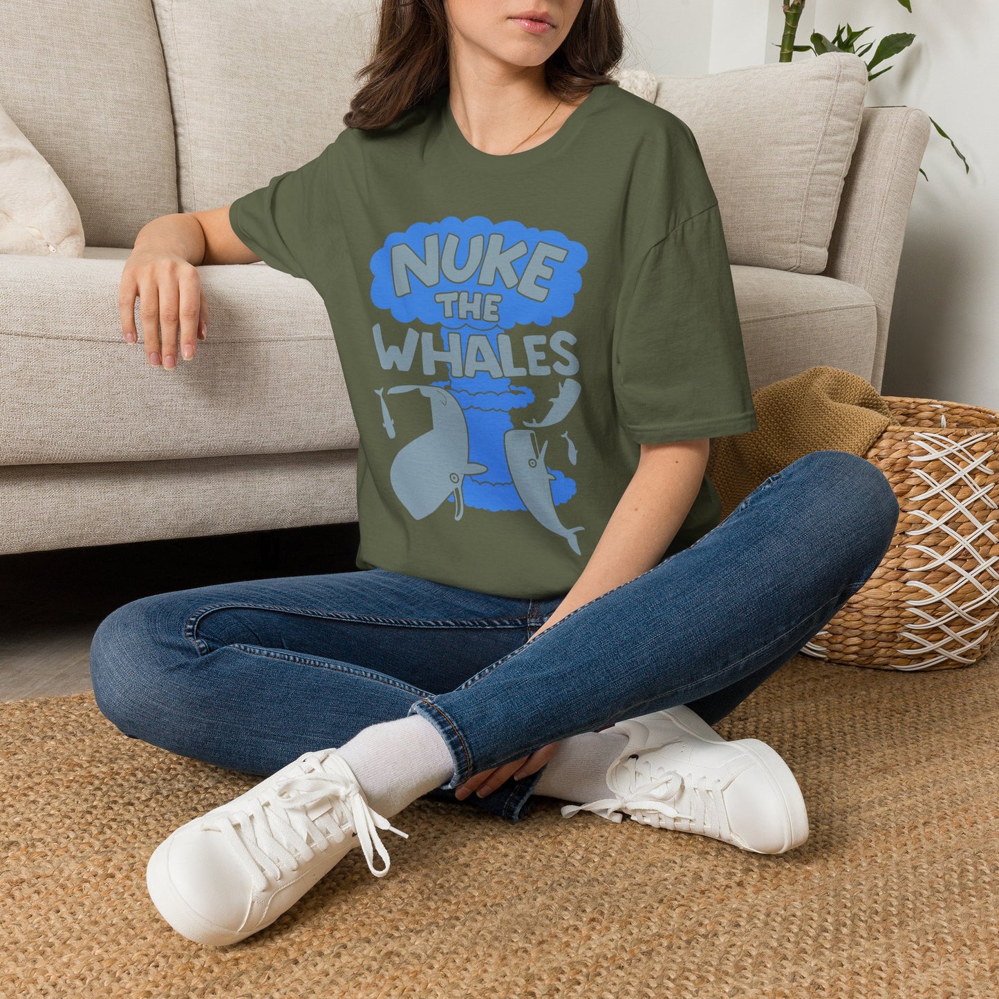 T-Shirt — 'Nuke the Whales' Satirical Graphic Tee (Funny Retro Ocean Design)