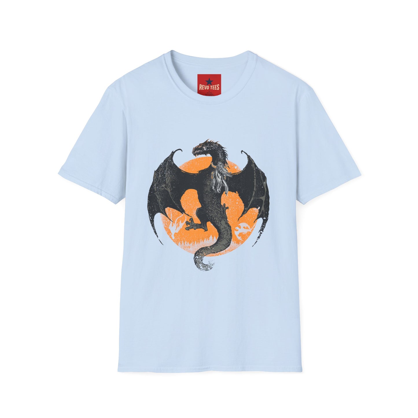 Dragon Moon T-Shirt — Black Dragon Silhouette with Orange Moon