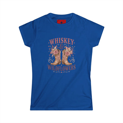 Whiskey & Wildflowers Women's Tee — Floral Cowboy Boots Graphic Shirt