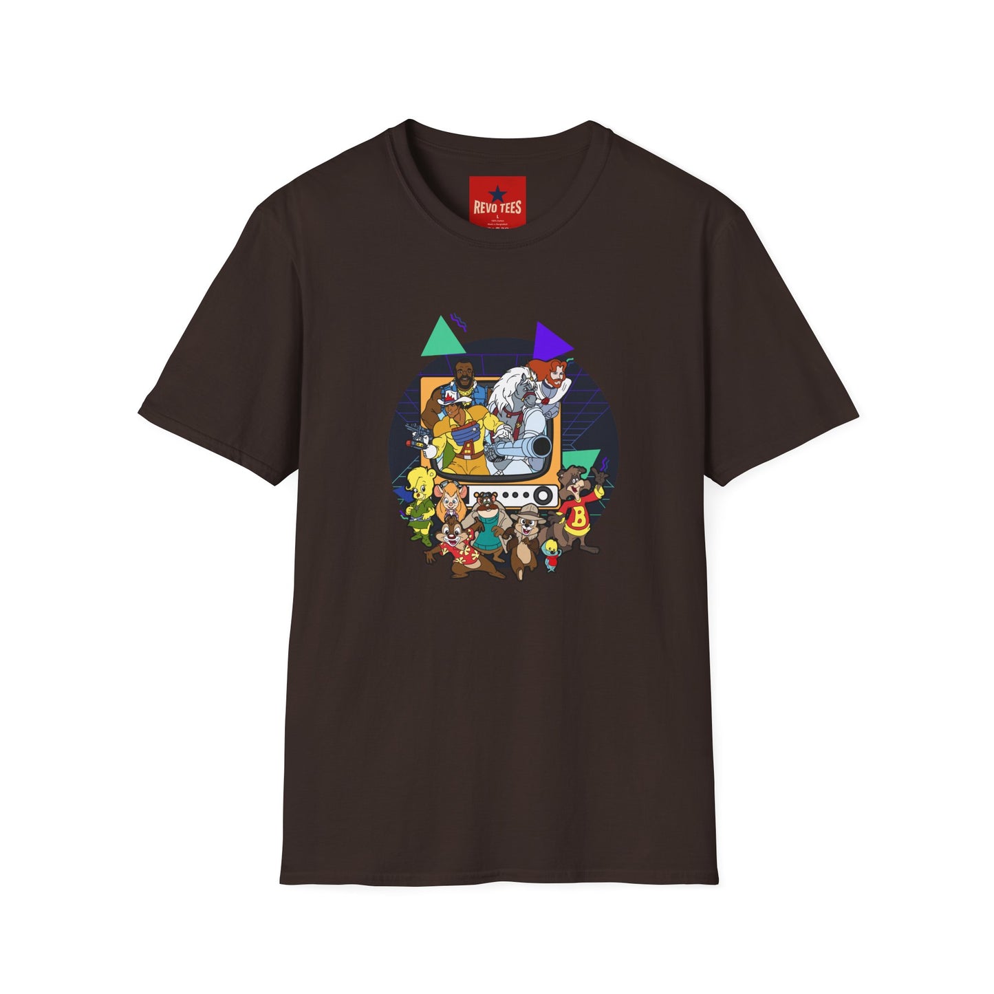 Retro Cartoon Crew T-Shirt — Vintage TV Character Collage