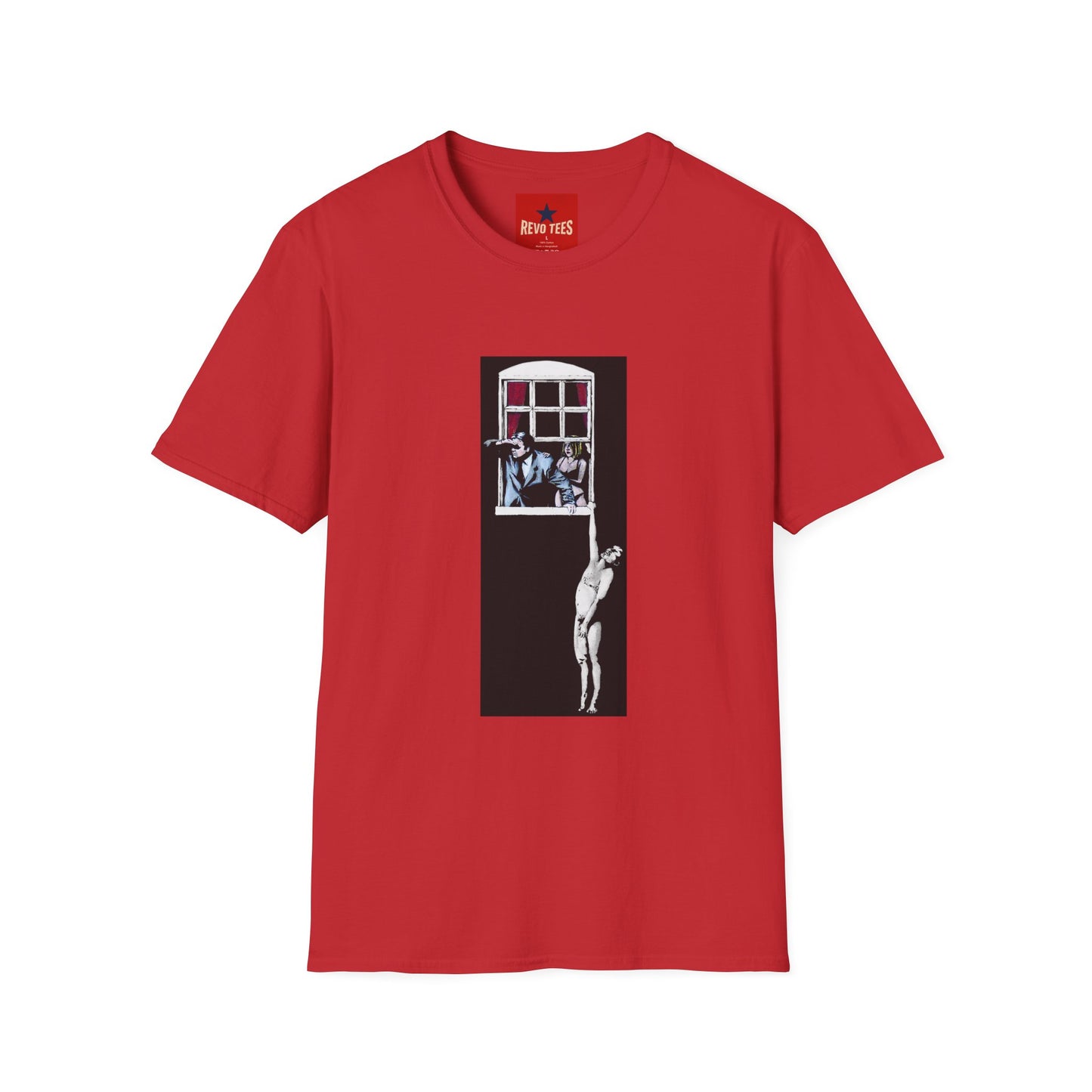 Banksy Window Watchers Graphic T-Shirt — Vintage Couple & Cat Illustration