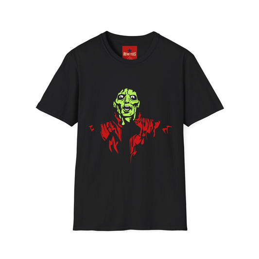 Zombie Face T-Shirt — Neon Horror Graphic Tee for Halloween & Horror Fans