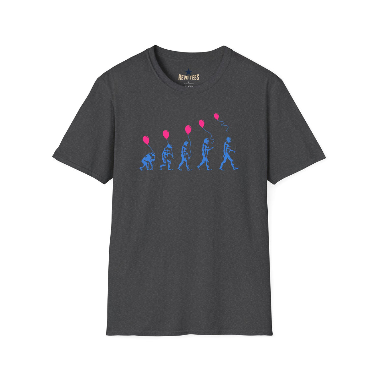 Revotees Evolution of Man Holding Balloon Funny Retro Evolution Graphic T-Shirt - alternate view 5