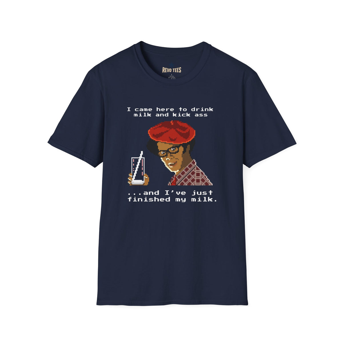 Revotees Graphic I Came Here to Drink Milk and Kick Ass Retro Pixel Design T-Shirt - alternate view 6